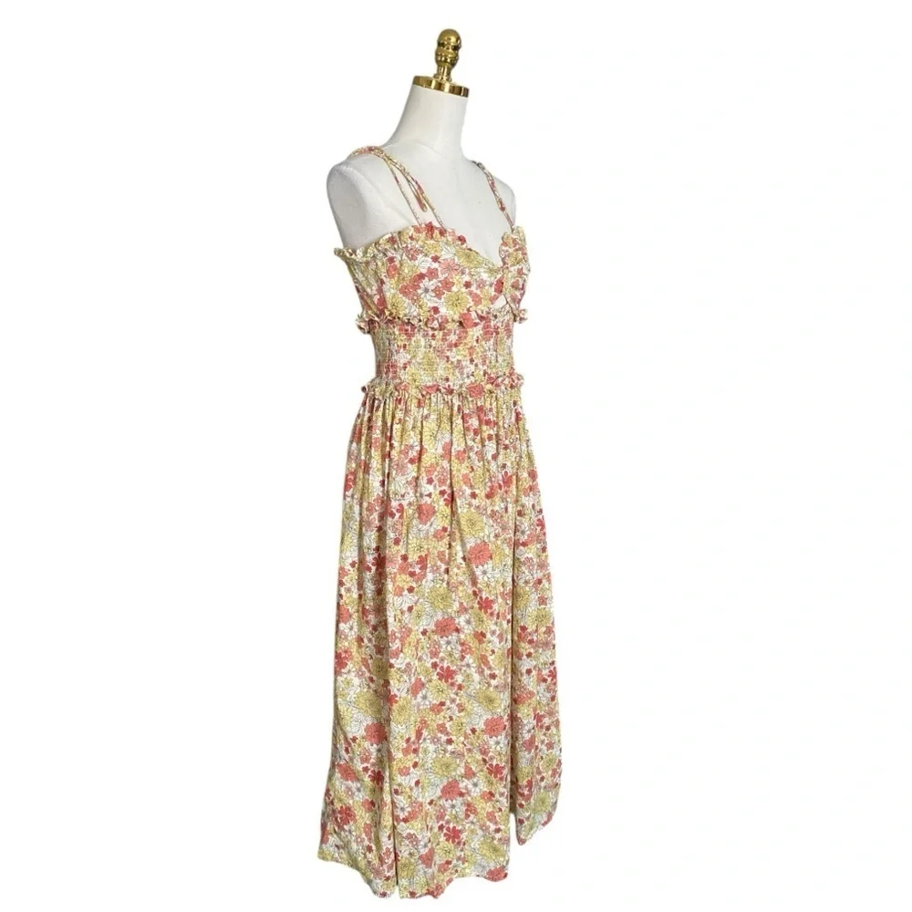 ASOS Floral Cotton Spaghetti Strap Cutout Ruffled Flowy Maxi Sundress Size 6